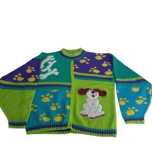 knitwaves colorblock dog bone puppy paws pullover sweater youth